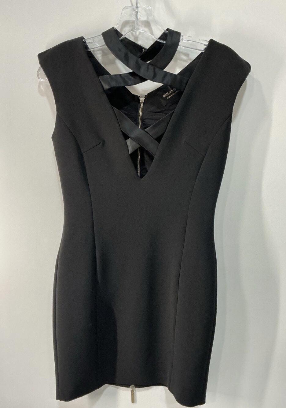 $480 Bronx & Banco Black Structured Prom Dress Criss-Cross Satin Straps XS/US 2